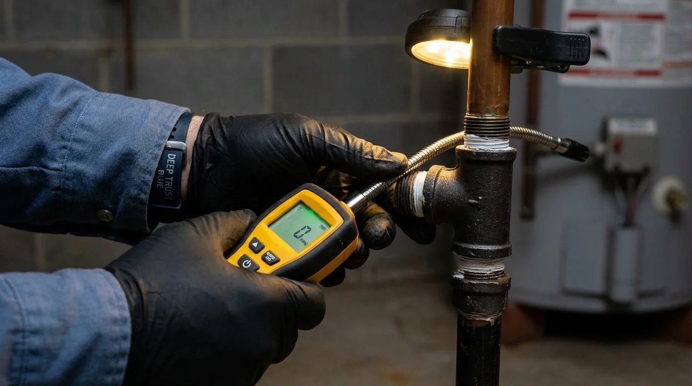 Gas leak detection with electronic sniffer by Johns Plumbing LLC in Hermann