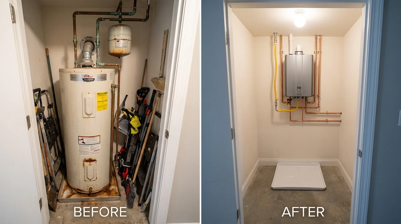 Tank water heater versus wall-mounted tankless unit comparison for Hermann, MO homeowners